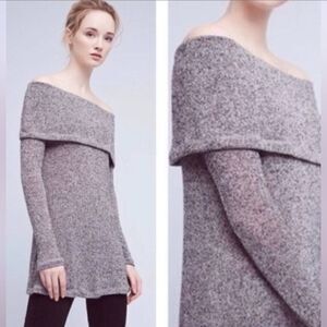 Anthropologie Eri + Ali Naples Off The Shoulder Knit Tunic in Gray Black NWT Ext